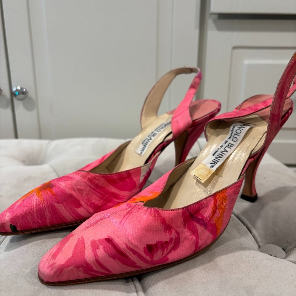 Vintage Italian Pink Floral Pattern Heel - Manolo Blahnik